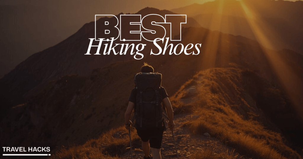 Close-up cross-section showing hiking shoes anatomy with labeled components including sole, midsole, and ankle collar